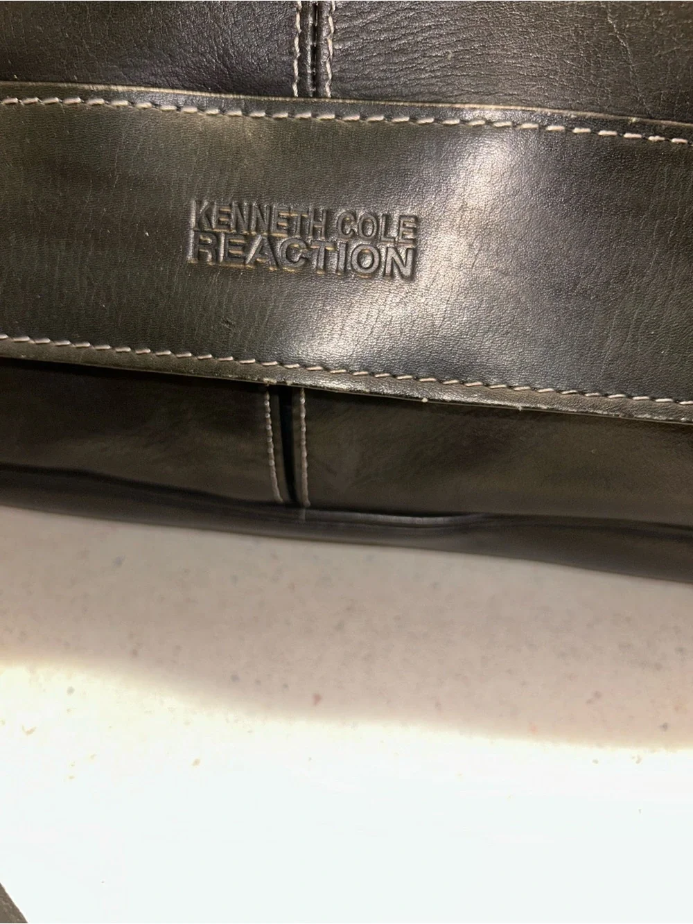 Kenneth Cole Reaction Black Leather Messenger with Adjustable Strap